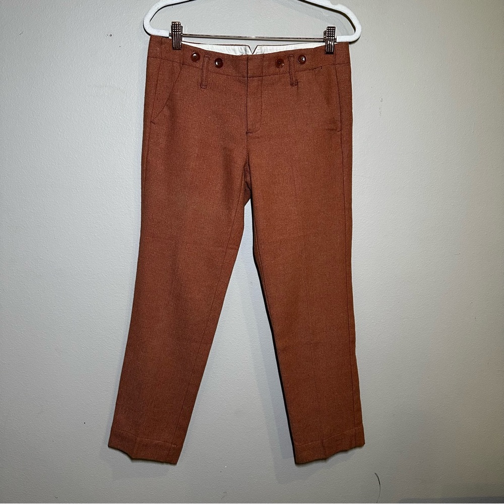Anthropologie paper boy relaxed cropped mid rise wool blend pants burnt orange